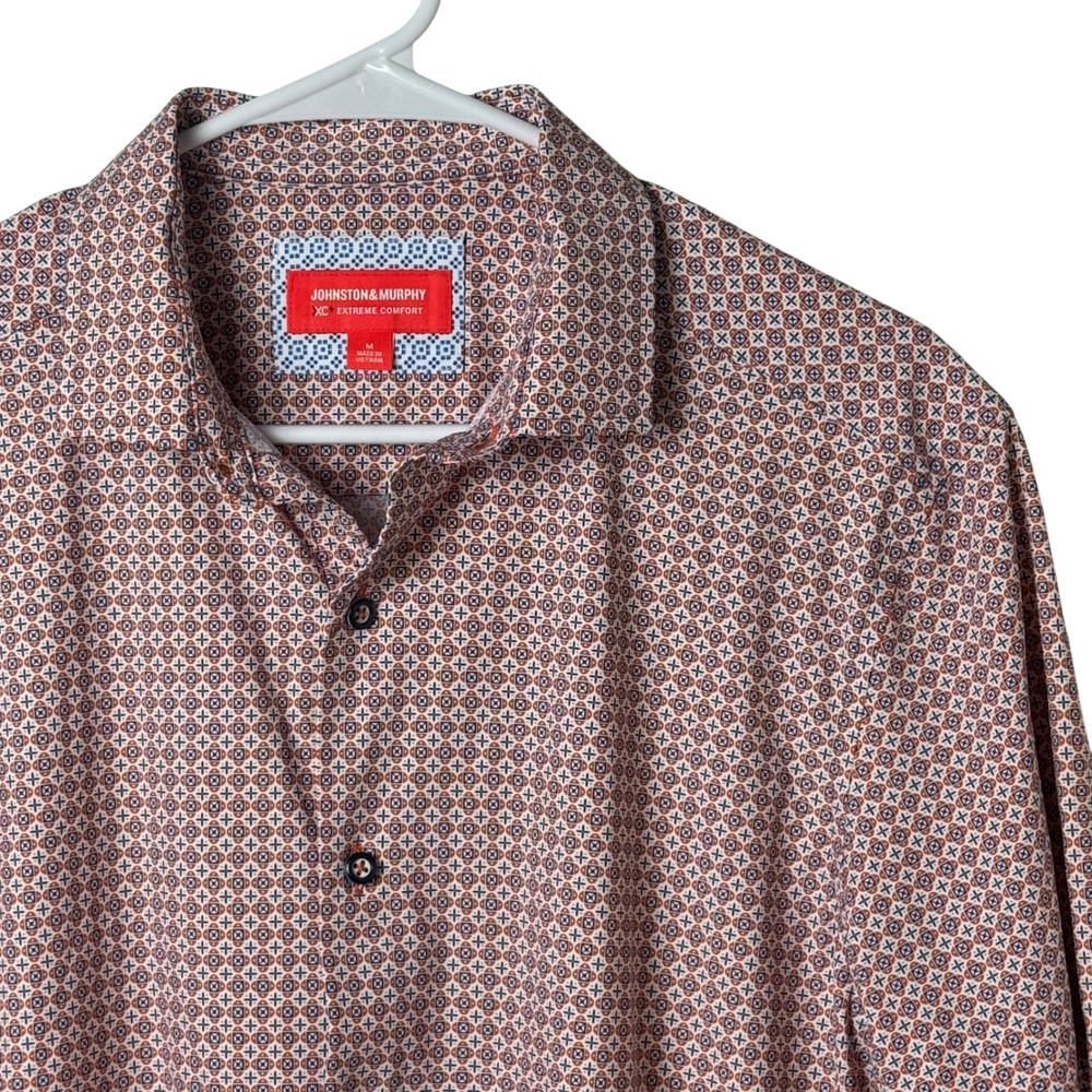 Johnston & Murphy Button Down Mens M Orange Blue Geometric XC Extreme‎ Comfort